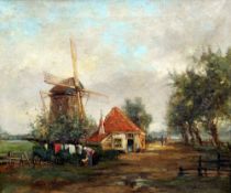 DUTCH SCHOOL (19th century)
Figures in a Rural Landscape With Windmill
Oil on canvas
Indistinctly