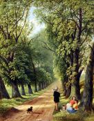 ENGLISH SCHOOL (19th century)
Figures Resting by and Avenue of Trees
Oil on canvas
33.5 x 43 cm,