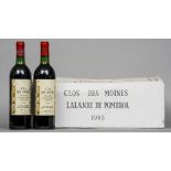 A case of Clos de Moines Lalande-de-Pomerol 1985
Twelve bottles in cardboard case.  (12) CONDITION