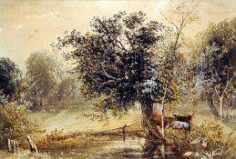 R. COOPER (19th century) British
Cattle in a River Landscape
Watercolour
Signed 
48 x 33 cms, framed