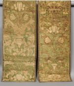Two early, possibly 16th century, Italian silk work tapestries
Each green ground decorated with