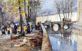 FRERDERICK JAMES ALDRIDGE (1850-1933) British
Dutch Canal Side Market
Watercolour
25 x 16 cm, framed
