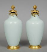 A pair of 19th century gilt bronze mounted porcelain vases
Of ovoid form, each with a removable