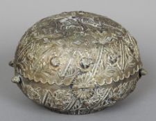 An early 18th century Turkish unmarked white metal wedding box
Of typical embossed domed hinged