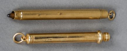 A 9 ct gold cased pencil, hallmarked London 1930, maker's mark of Samson Morden & Co.
Together