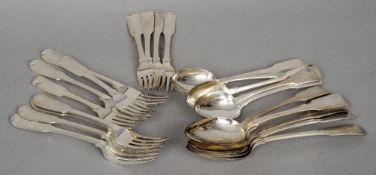 A 19th century composite set of Scottish Fiddle pattern silver cutlery, various dates and makers