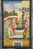 PERSIAN SCHOOL (19th century)
Figures in a Garden
Painting on silk
57 cm wide CONDITION REPORTS: