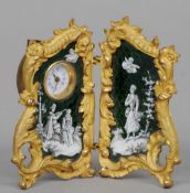 A 19th century Continental enamel decorated ormolu miniature desk clock
Of miniature twin section