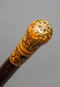 An early 18th century pique inlaid ivory handled walking stick
Of large proportions, the knop form