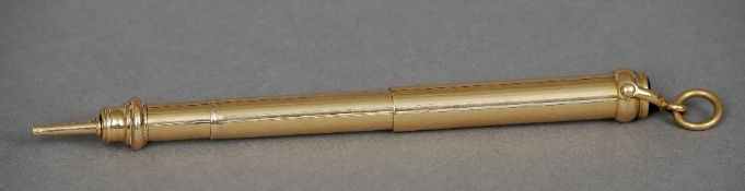 A large Samson Morden 18 carat gold propelling pencil
The top inset with a bloodstone beneath a