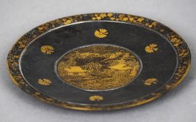 A 19th/20th century Japanese Komai dish Typically decorated with gold and silver inlay, two