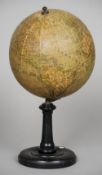 A late 19th/early 20th century German terrestrial globe
Of typical form, mounted on an ebonised