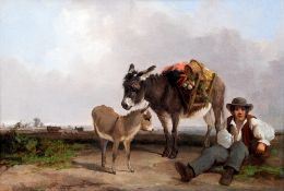 Attributed to JOHN DUVAL (1816-1892) British
Traveller with Donkeys at Rest
Oil on canvas
34.5 x