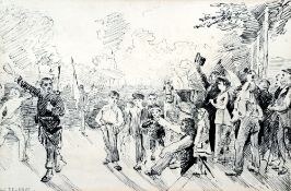 PAUL LOUIS GUSTAV DELANCE (1848-1924) French
The Sending Off
Pen and ink
Signed
29 x 19.5 cm, framed