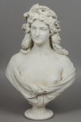 A 19th century carved marble figural bust
Formed as a young woman with wheat sheaves in her hair,