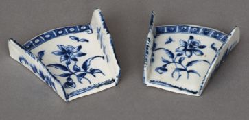 A pair of 19th century blue and white porcelain spoon rests
Each of typical splayed form,