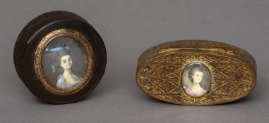An 18th century French pressed tortoiseshell portrait miniature mounted snuff box
Together with an