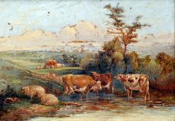 ENGLISH SCHOOL (19th century)
Cattle Watering in a Rural Landscape
Oil on panel
21 x 15 cm, framed