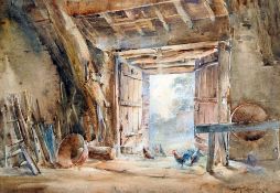 ARTHUR REGINALD SMITH (1871-1934) British
Chickens in a Barn
Watercolour
Signed and dated 96
38 x