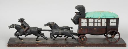 A Folk Art model of a stagecoach and horses
On a rectangular plinth base inscribed Guittier.  84.5
