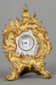 A late 19th century Continental gilt bronze enamel decorated miniature desk clock
7.5 cm high.