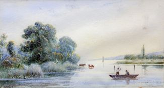 EDWARD BEECHMAN LAIT (19th century)
Country Scene With Fishermen and Cows on a River
Watercolour and