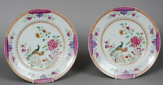 A pair of 18th/19th century Chinese famille rose plates Each decorated with two pheasants amongst