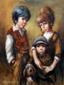 *AR BARRY LEIGHTON-JONES (1932-2011) British
Portrait of Three Children and Their Dog
Oil on