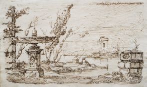 OLD MASTER (18th century)
Figures Fishing in a Classical Landscape; together with another fragment,