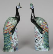 A pair of 18th/19th century Chinese porcelain models of peacocks
Each brightly coloured sitting on a