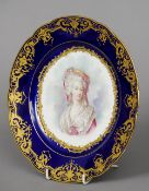 A late 19th century Sevres porcelain cabinet plate Decorated with Madam de Lamballe. 25 cm diameter.