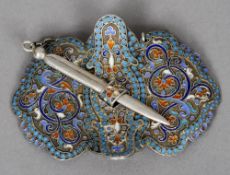 A Russian silver and enamel buckle
The reverse stamped 84.  7.5 cm wide. CONDITION REPORTS: