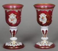 A pair of 19th century Bohemian ruby overlay goblets
Each 18.75 cm high.  (2) CONDITION REPORTS: