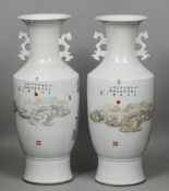 A pair of large Chinese Republic Period vases
Each decorated with a winter landscape and