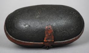 A 17th/18th century leather box
Of twin domed form, with a painted red band and red painted iron