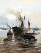 EDWIN FLETCHER (1857-1945) British
Steam Colliers at Limehouse (Discharging)
Oil on canvas
Signed
70