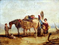 ENGLISH SCHOOL (19th century)
Figures and Pack Horses on a Beach
Oil on panel
19 x 15 cm, framed