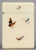 A late 19th century ivory shibyama cigarette case Decorated with various stone set insects. 10.75 cm