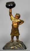 A Japanese mixed metal incense burner
Formed as a deity, standing on a naturalistic base holding