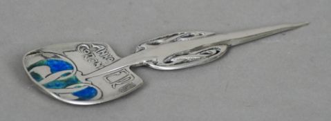 A Liberty & Co. Cymric silver and enamel coronation spoon designed by Archibald Knox, hallmarked