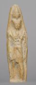 An ancient Egyptian ushabti 
Of typical form, the reverse with cuneiform text.  12 cm high.
