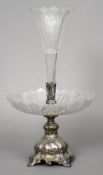 A late 19th century WMF cut glass and silver plate epergne
The hobnail cut clear glass trumpet above