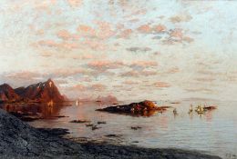 FRITZ GREBE (1850-1925) German
A Summers Night in the Lofodon Isles, Norway
Oil on canvas
Signed
126