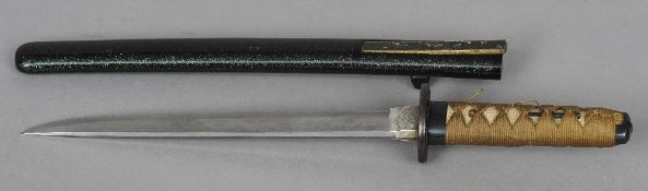 A Japanese Wakizashi (short sword)
With a cord covered shagreen handle, the lacquered scabbard