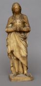 A 17th/18th century carved alabaster figure, possibly Joan of Arc
Modelled standing, wearing a