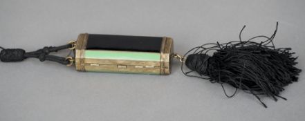 An Art Deco enamel silver gilt minaudiere, stamped 925 The hinged case with bands of green and black