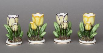 A set of four Samson bud vases
Each formed as tulips, in the Chelsea manner, the reverse with gold