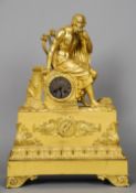 A 19th century ormolu clock garniture
The clock surmounted with a classical figure with a lyre,