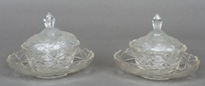 A pair of 19th century cut glass bowls, covers and stands
Each with facet cut decoration.  The