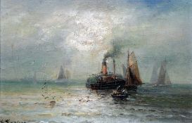 FRANZ EMIL KRAUS (1836-1900) German
Coastal Shipping
Oil on canvas
Signed
29 x 19 cm, framed